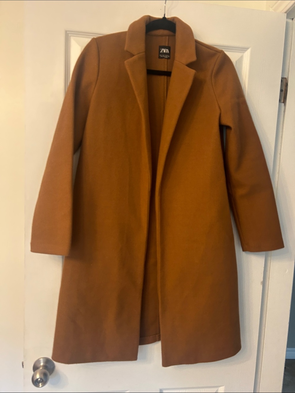Zara Camel Single-Breasted Wool-Blend Trench Coat